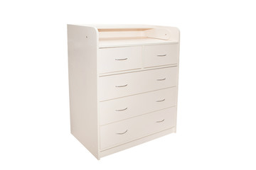 Furniture. Wooden chest of drawers on a white