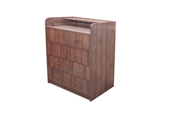 Furniture. Wooden chest of drawers on a white