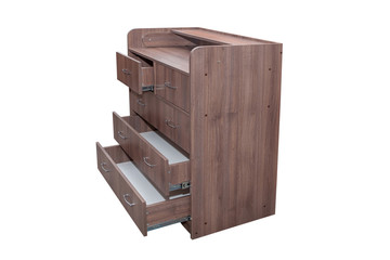 Furniture. Wooden chest of drawers on a white