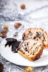 Christmas pastries.Festive cupcake with pieces of chocolate.New Year Christmas card.selective focus.