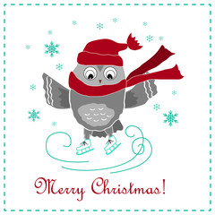 Funny card with skating owl.