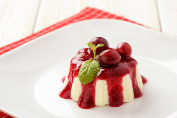 Panna cotta with cranberry mousse.