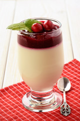 Panna cotta with cranberry mousse.