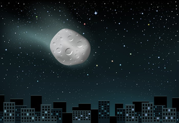 Fototapeta premium meteorite falls over the city