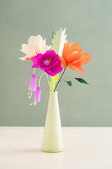 Bouquet of handmade paper flowers in a vase