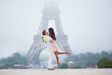 Romantic couple together in Paris