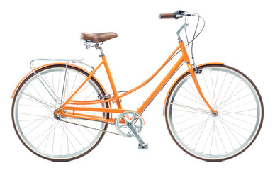 Fototapeta na wymiar Stylish womens orange bicycle isolated on white
