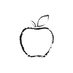 Apple icon in grunge style, vector isolated outline sign.