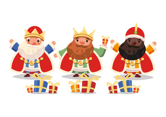 Los tres reyes magos en Navidad.