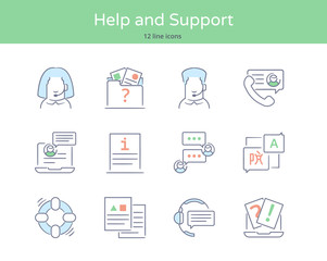 Hand drawn line style icon set : Support service, Phone Assistant, Online Help