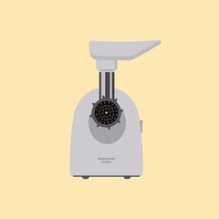 Electric meat grinder on a beige background. Vector flat illustration