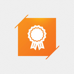 Award medal icon. Best guarantee symbol. Winner achievement sign. Orange square label on pattern. Vector