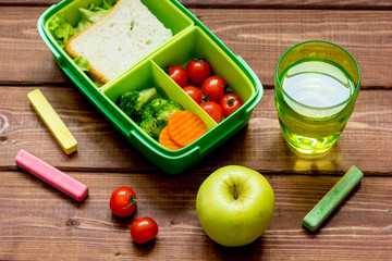 Healthy lunch box for student with juice