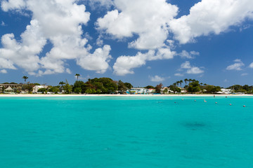 View of the Beach from a Catamaran in Carlisle Bay Barbados