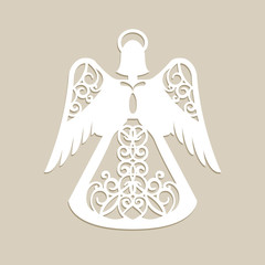 Christmas carved openwork angel. A template for laser cutting. Picture perfect for decorations holiday tree, greeting card, interior design, stencil production, for kids and family art creativity