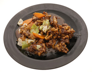 Chinese food. Veal in soya sauce and vegetables