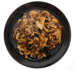 Chicken with black and white mushrooms and bamboo shoots