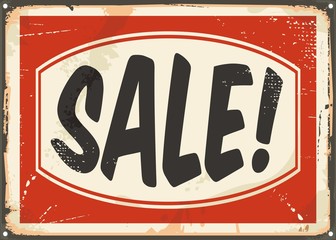 Sale vintage tin sign. Promotional retro ad design. © lukeruk