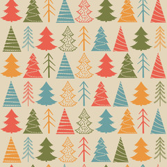 Seamless Christmas vector pattern with colorful fir-trees