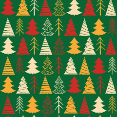 Obraz premium Seamless Christmas vector pattern with colorful fir-trees