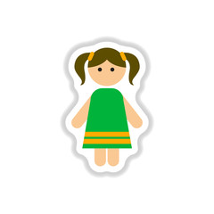 Vector illustration in paper sticker style little girl