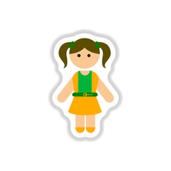 Vector illustration in paper sticker style little girl