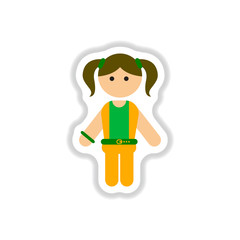 Vector illustration in paper sticker style little girl