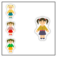 Collection of Vector illustration in paper sticker style little girls