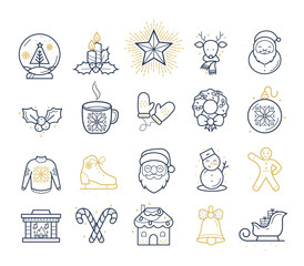 Line Holiday Christmas Icons Set. Vector Set of 20 New Year Holiday Modern Line Icons for Web and Mobile. Winter Season Icons Collection