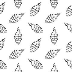 Seamless pattern of vintage hand drawn balls and toys. Christmas and New Year design elements
