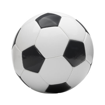 Close up studio shot of soccer ball isolated on white background