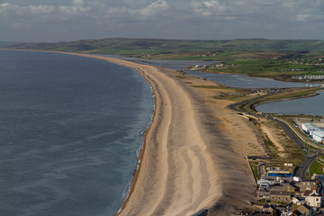 The Chesil Beach, seen from Portland Bill.