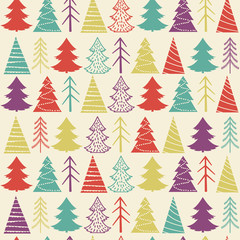 Seamless Christmas vector pattern with colorful fir-trees