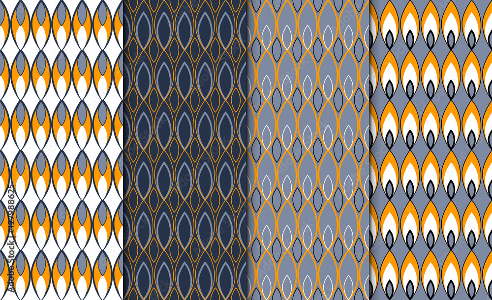 Poster collection of simple geometric pattern textures. set of 4 backgrounds. seamless repeating retro styl