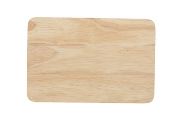 wooden cutting board isolated on white background, top view