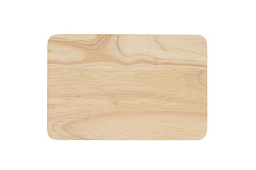 wooden cutting board isolated on white background, top view