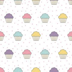Seamless pattern background with colorfull cupcakes