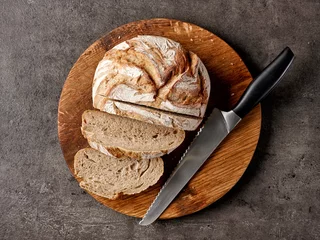freshly baked bread and knife