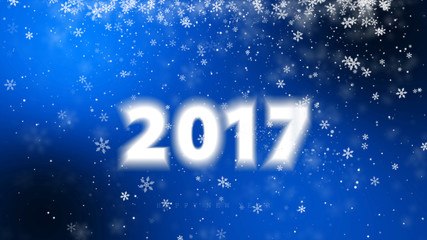 Happy new year 2017, embossed letter on blue background.