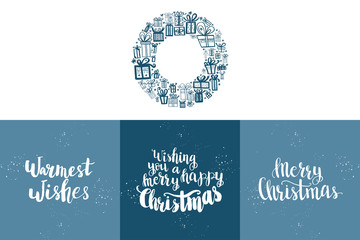 Set of winter hand drawn phrases.