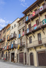 Fototapeta na wymiar Buildings with medieval shields at the Piazza Grande in Arezzo