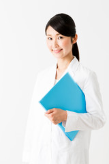 portrait of young asian doctor isolated on white background