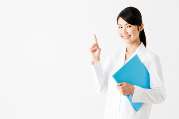 portrait of young asian doctor showing isolated on white background