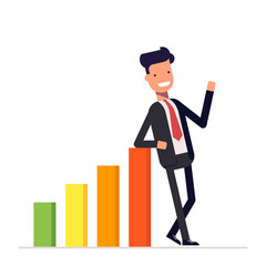 Businessman or manager stands by positive earnings schedule. Vector, illustration EPS10.