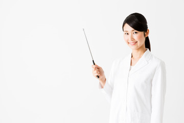 portrait of young asian doctor showing isolated on white background