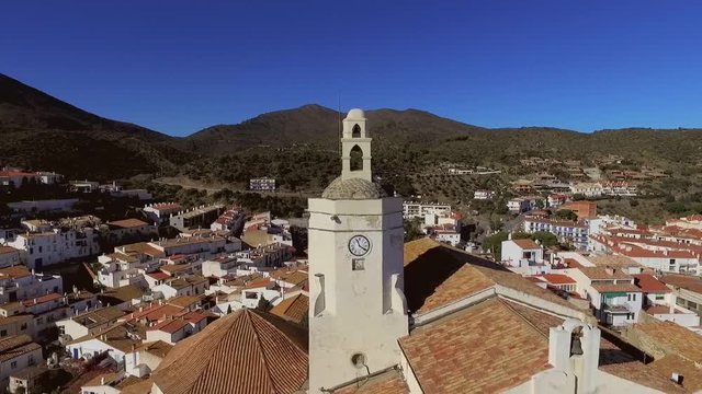 Flying panoramic view of Cadaques, Spain