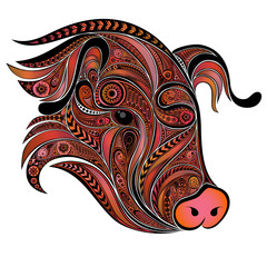 Vector pink pig from a variety of beautiful patterns