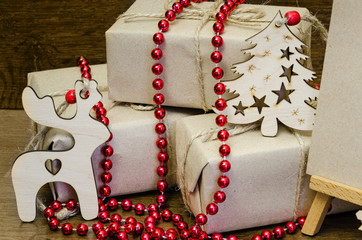 gift wrapping from Kraft paper wrapped with twine