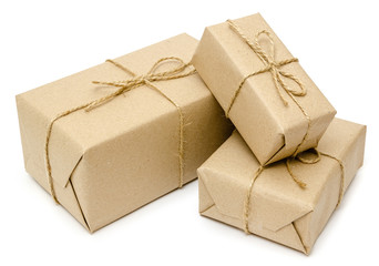 gift wrapping from Kraft paper wrapped with twine