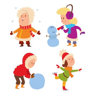 Christmas kids playing winter games